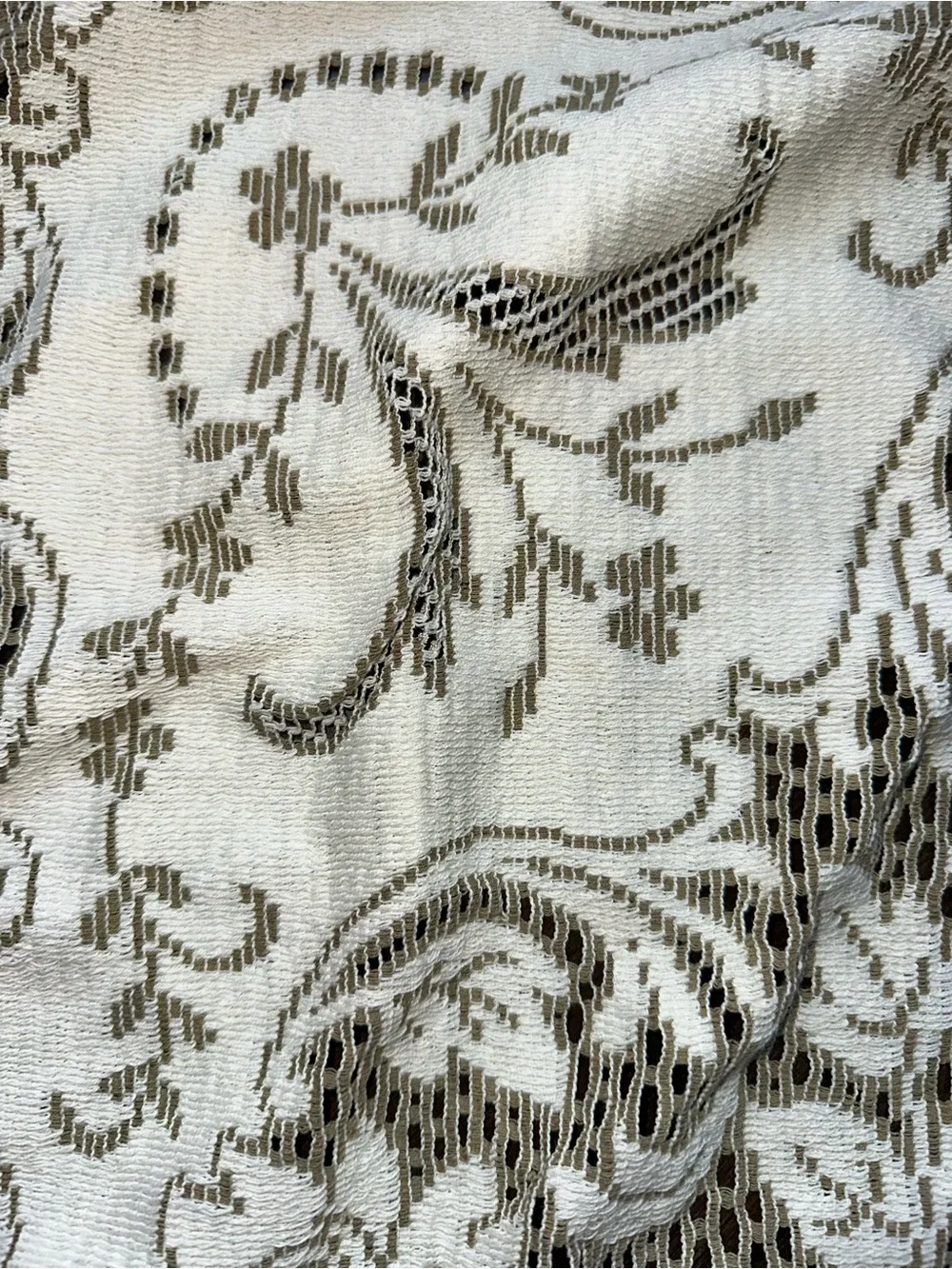 Beautiful vintage table cloth cream and olive green
